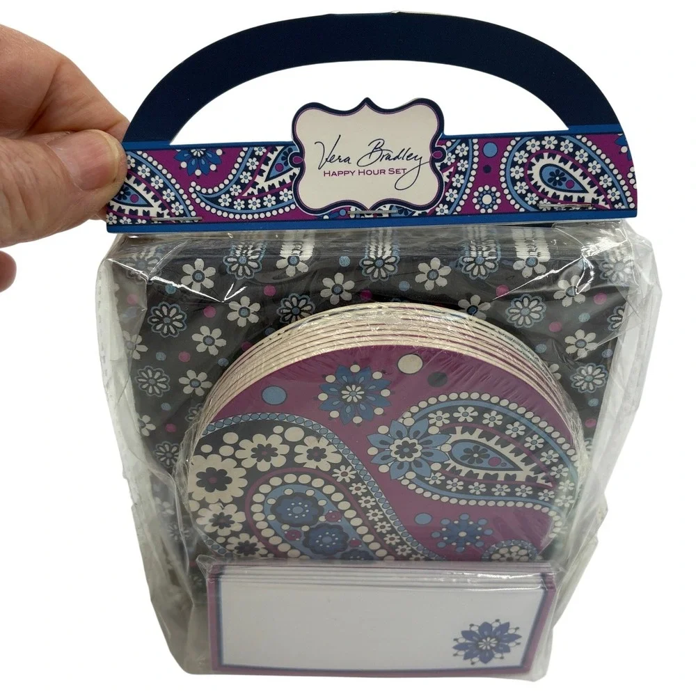 Vera Bradley‎ Happy Hour Set Boysenberry Paisley Napkins Coasters Placecards